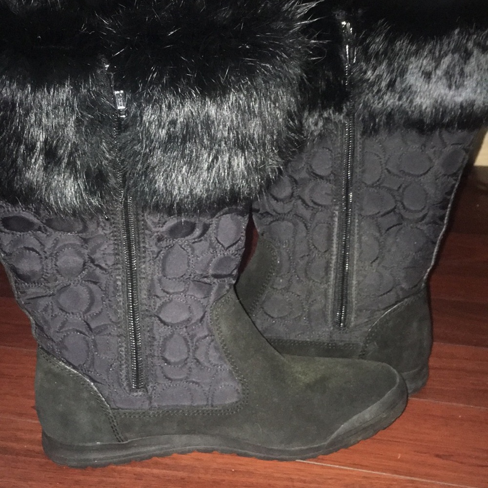 Brand New Coach Women's Black Fur Trimmed Boots